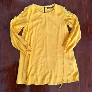 Zara Canary Yellow Longsleeve Ruffle detail flowy dress